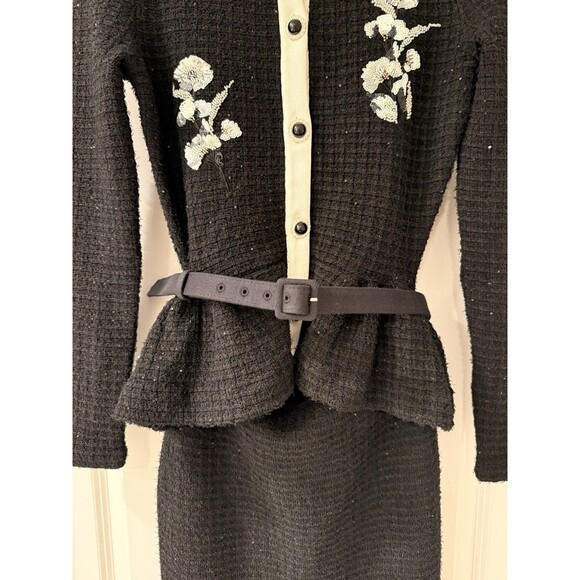 NWOT Self-Portrait BLACK FLORAL TEXTURED KNIT MIDI DRESS, special occasion dress - Picture 9 of 16